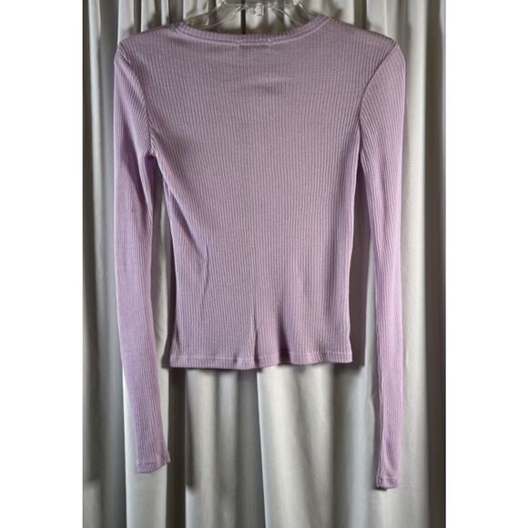Zara Ribbed Cropped Lightweight Long Sleeves T-Shirt Lavender S Casual 73-39 - Picture 7 of 9